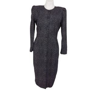 Vintage 80s P.J. Klein Petites Polka Dot Midi Dress Black White USA 9/10